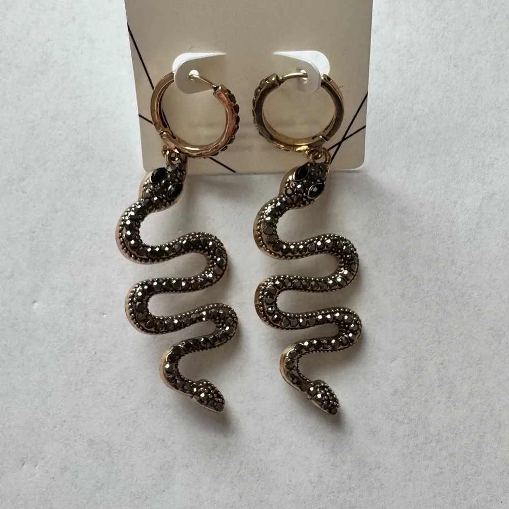 ALDO- JAOJAR Gold Tone Hoops Snake Earrings - Picture 3 of 3